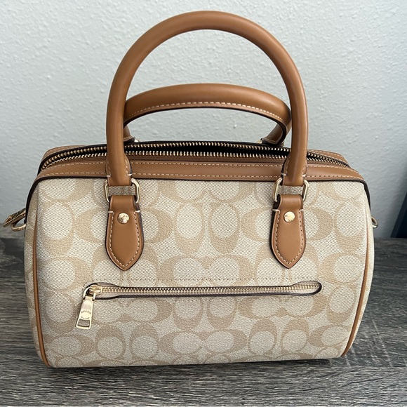 Coach Tan and Cream Signature Rowan Handbag - Picture 2 of 4